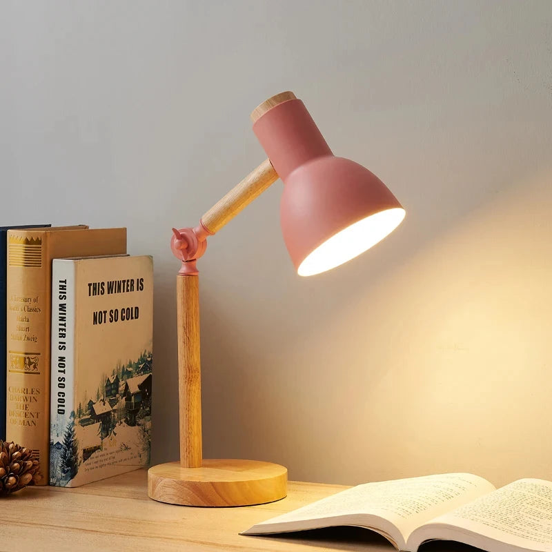 Creative Nordic Table Lamp - Wooden Art LED Turn Head Simple Design Eye Protection for Bedside Desk, Reading & Study
