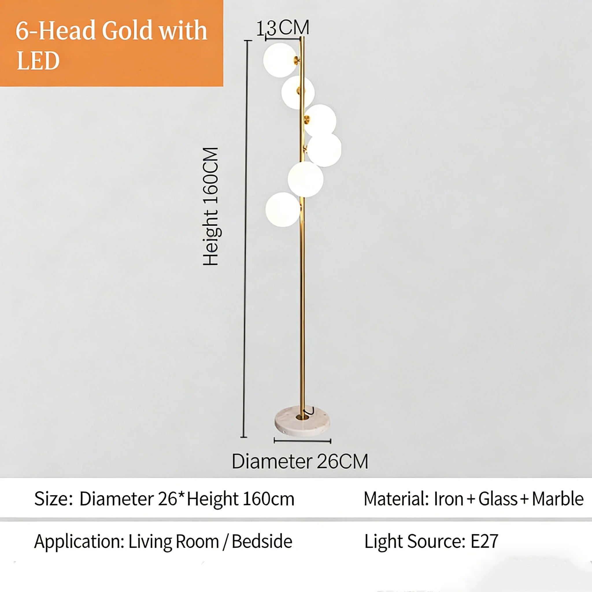 Glass Ball Luxury Floor Lamp Nordic Gold Black Floor Lamp Living Room Bedroom Sofa Modern Home Decor Marble Stand E27 Floor Lamp