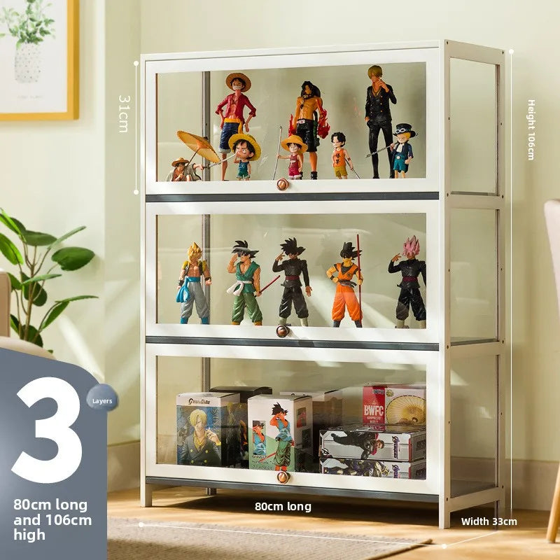 Figure Display Cabinet Imitation Glass Transparent Dust-Proof Display Cabinet Lego Toys Acrylic Storage Box Bookcase Shelf