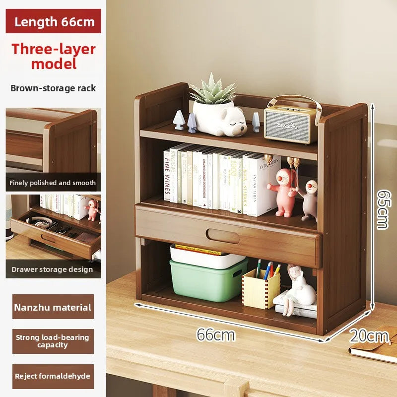 Bamboo Desktop Multi-Layer Storage Rack, Student Desk Storage Cabinet, Office File Rack, Bookshelf, Miscellaneous Storage Rack