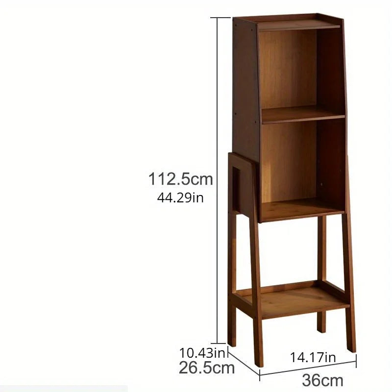 Walnut Colored Bookshelf, Desk Side Cabinet, Floor Standing Storage Cabinet for Living Room, Bedroom & Study - Bamboo Cabinet
