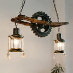Double Headed Restaurant Vintage Chandelier Retro Cafe Bar Wooden Loft Pendant Lamp Creativity Gear Glass Pendant Light