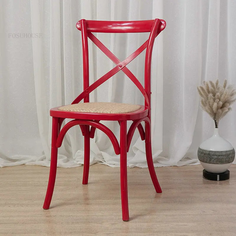 Nordic Retro Solid Wood Dining Chair Restaurant Furniture Simple Dining Chair American Homestay Casual Creative Back Chairs B R