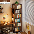 Solid Wood Rotating Bookshelf 360 Degree Floor-Standing Bookcase Storage Rack Movable Corner Children'S Small Narrow Cabinet