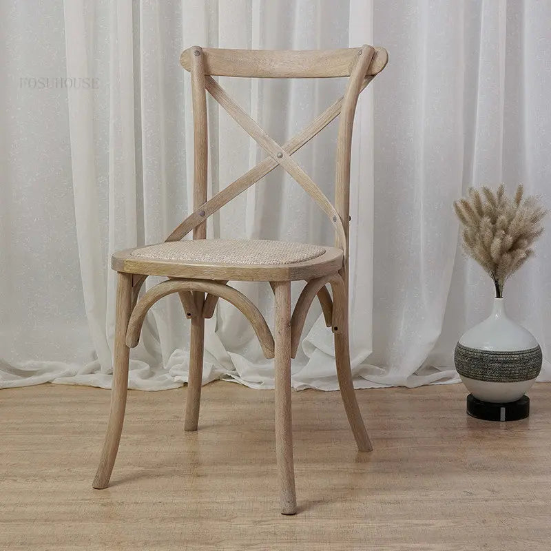 Nordic Retro Solid Wood Dining Chair Restaurant Furniture Simple Dining Chair American Homestay Casual Creative Back Chairs B R