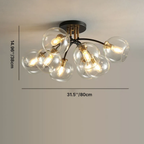 Dimensions of 8-light glass ceiling fixture with round shades