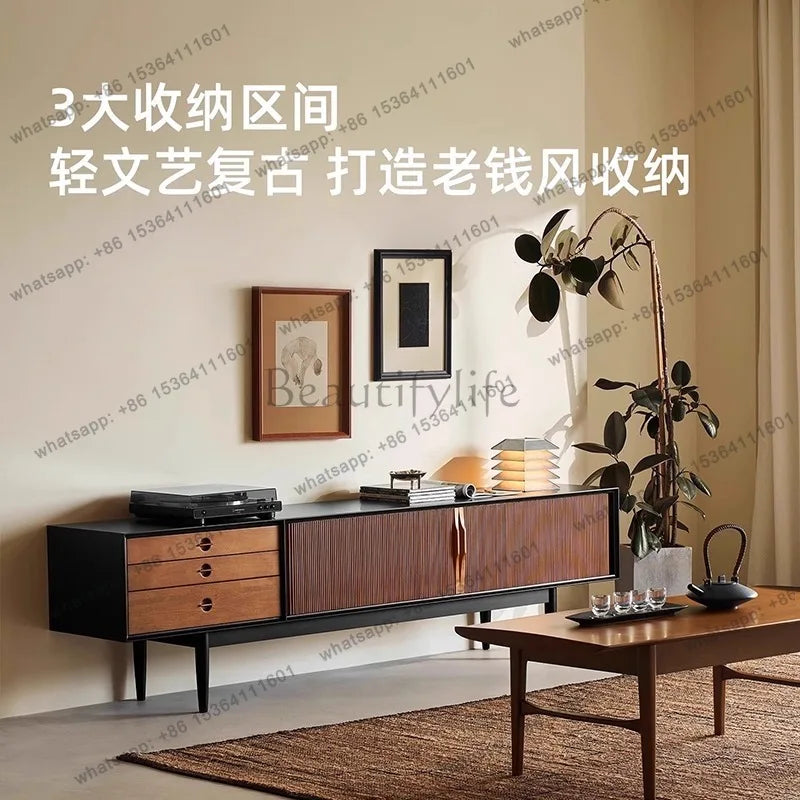 French Medieval Solid Wood TV Cabinet Household Small Apartment Solid Wood Floor Cabinet