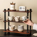 Three-Layer High-Value Desktop Retro Cup Holder with a Medieval Style Solid Wood Shelf