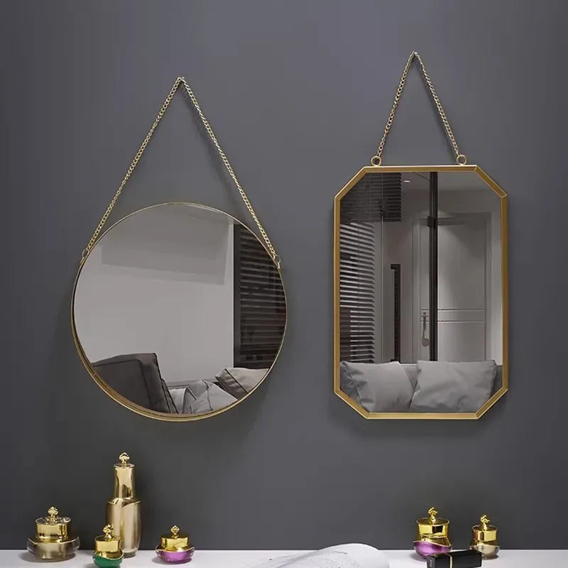 Decorative Mirror Nordic Wrought Iron round Wall Mounted Mirror Bathroom Dormitory Home Decor Glass Washstand Makeup Mirror