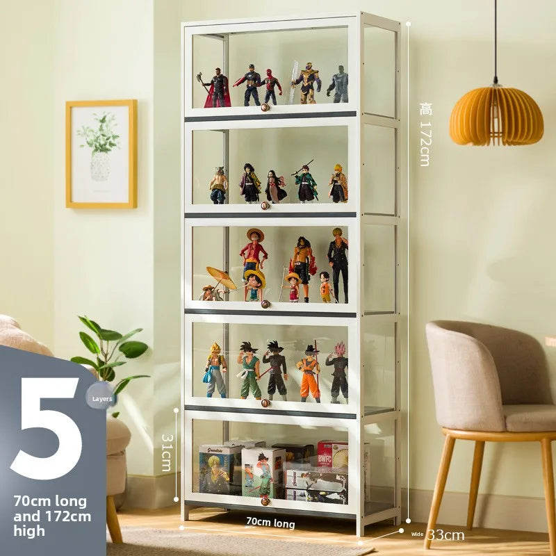 Figure Display Cabinet Imitation Glass Transparent Dust-Proof Display Cabinet Lego Toys Acrylic Storage Box Bookcase Shelf