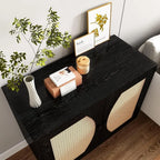 Black Sideboard Cabinet with Rattan Decor Doors, Buffet Table with Storage