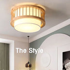 Nordic round Solid Wood Ceiling Lights Fabric Lampshade Living Room Bedroom Ceiling Lamp for Restaurant Study Homestay Indoor