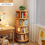 Solid Wood Rotating Bookshelf 360 Degree Floor-Standing Bookcase Storage Rack Movable Corner Children'S Small Narrow Cabinet
