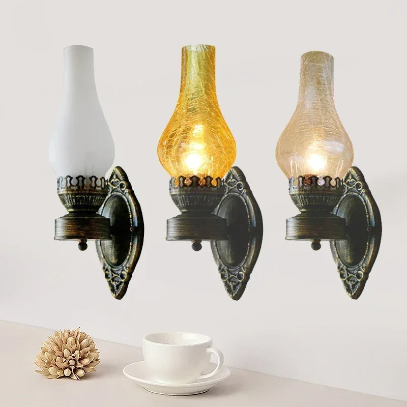 Vintage Industrial Glass Wall Lamp, Antique Style Sconce for Bedroom Loft Home Decor Lighting