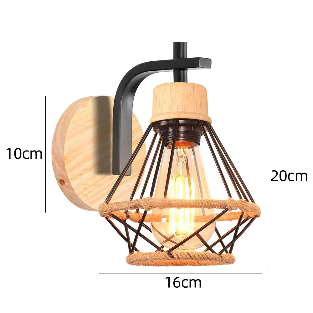 Vintage Retro Wood Wall Lamp Sconce Modern Wall Lights E27 LED Industrial Decor Indoor Lighting Bedside Lamp Dining Room Bedroom