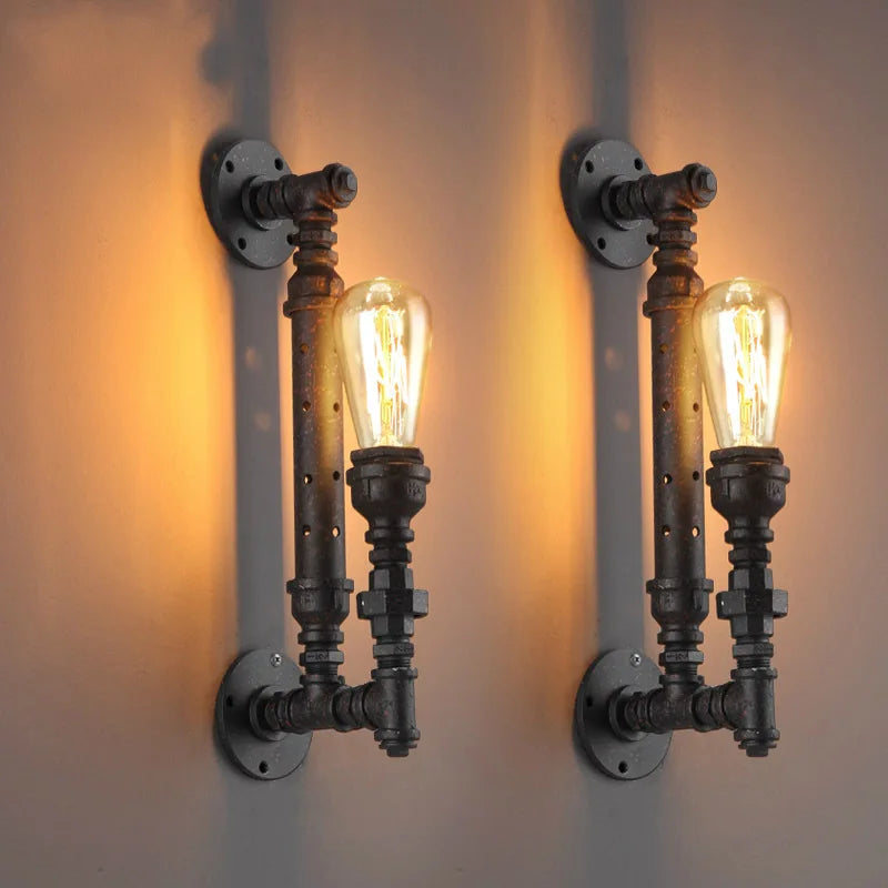Vintage Iron Tube Wall Lamp American Rural Retro Industrial Bar Stair Corridor Study Restaurant Aisle Bedside Wall Light