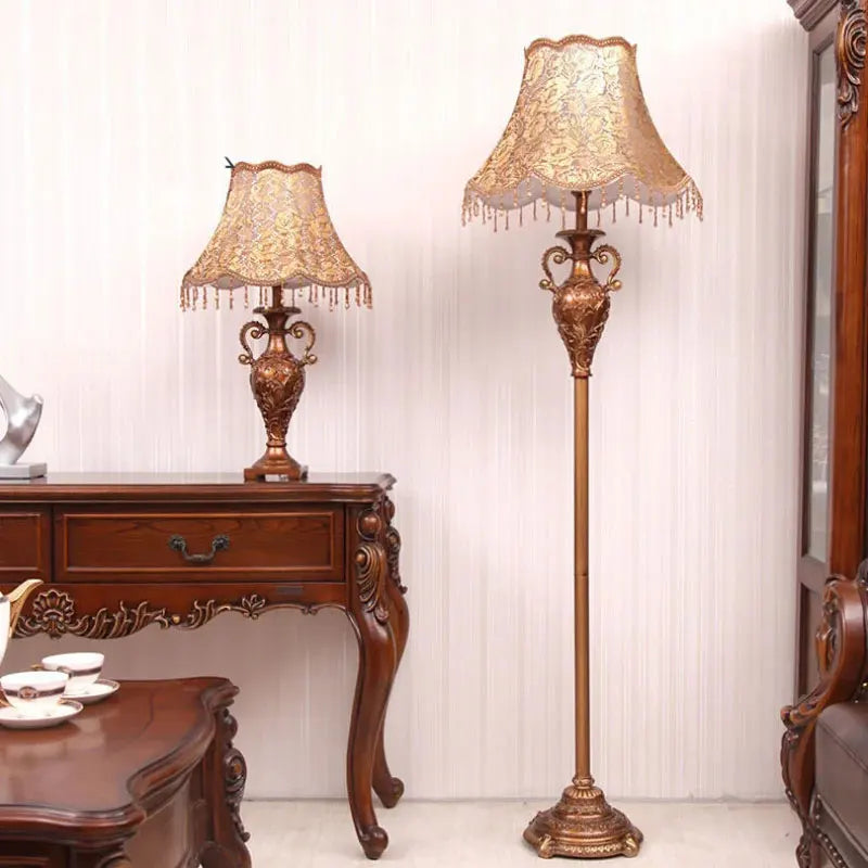 Foot Switch Classical Medieval Floor Lamp Resin Vintage Living Room Home Lustre Fixtures with Retro Pastoral Lampshade Lamp