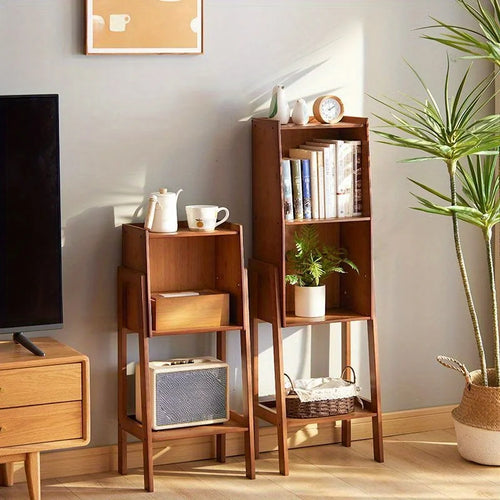 Walnut Colored Bookshelf, Desk Side Cabinet, Floor Standing Storage Cabinet for Living Room, Bedroom & Study - Bamboo Cabinet