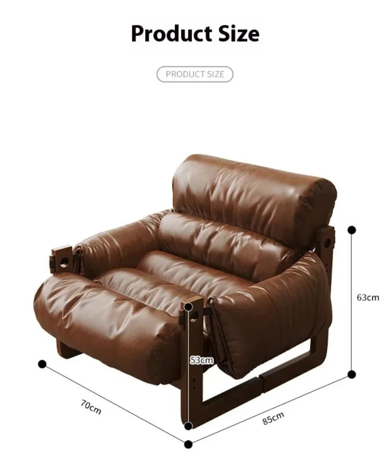 Solid Wood Frame Jersey Island Chair, Vintage Leather Single Sofa, Living Room Antique Leather Sofa, Casual Lazy Sofa