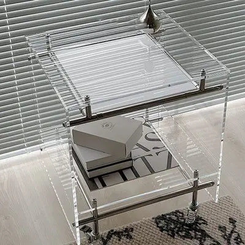 Acrylic 2-Tier Rolling Side Table, Mobile Storage Cart for Couch, Small Space-Saving Coffee Table with Wheels, Clear for Home
