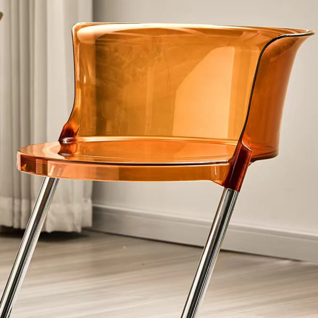 Modern Curved Dining Chair with PC Seat & Iron Frame, Minimalist Armless Chair