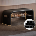 Modern Scandinavian shoe bench with PU leather seat, 1-tier shoe storage shelf, metal frame and side pocket for entryway, hallway, mudroom and bedroom