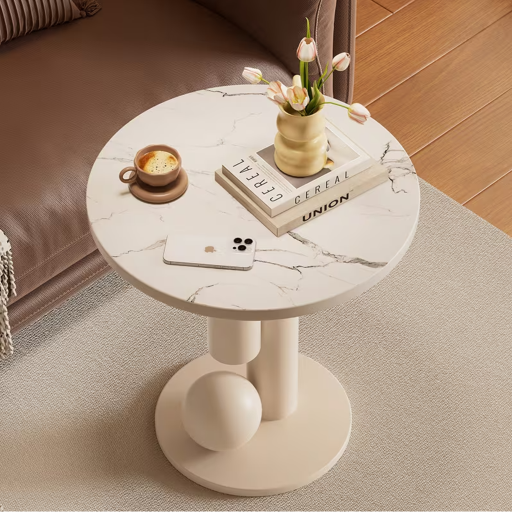 Modern Round Sintered Stone Side Table, Contemporary Iron Accent Table