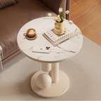 Modern Round Sintered Stone Side Table, Contemporary Iron Accent Table