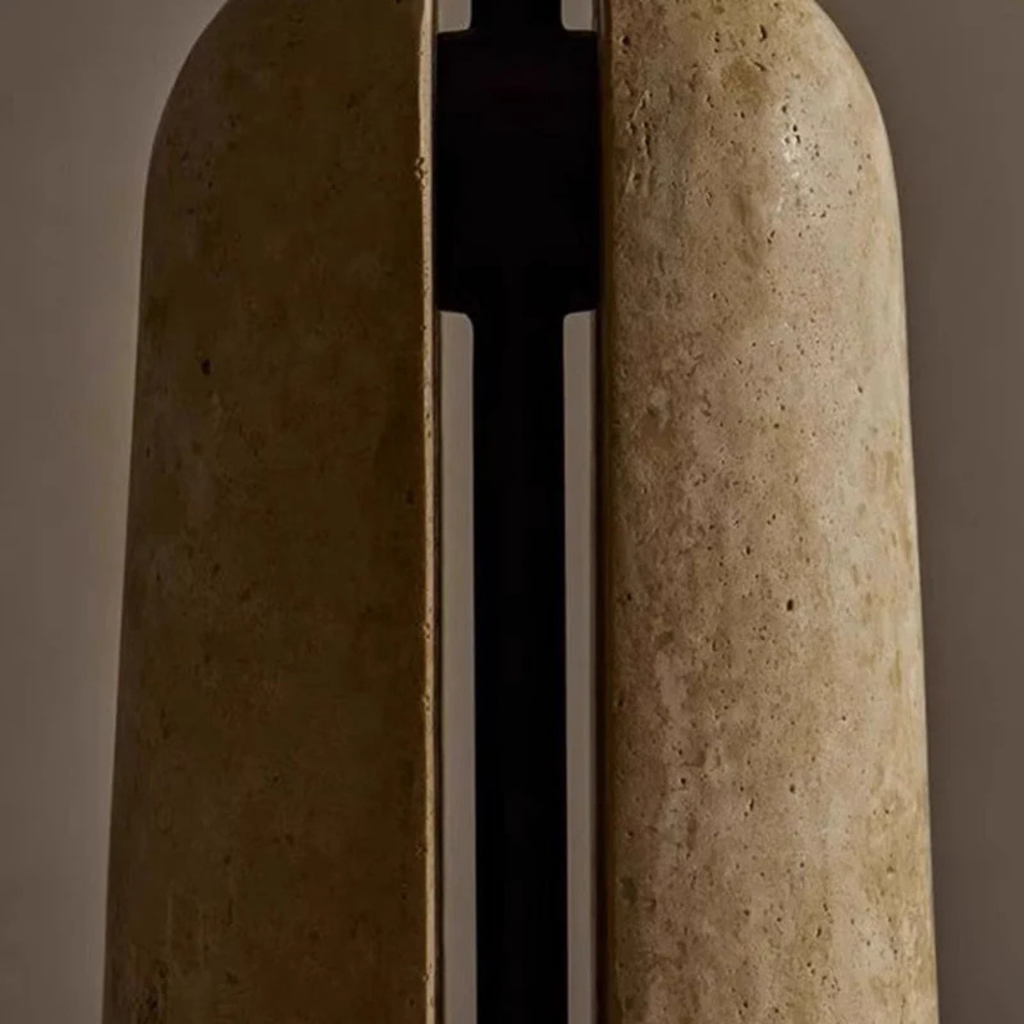 Japanese Mushroom Table Lamp with Travertine or Marble Base, Iron Shade