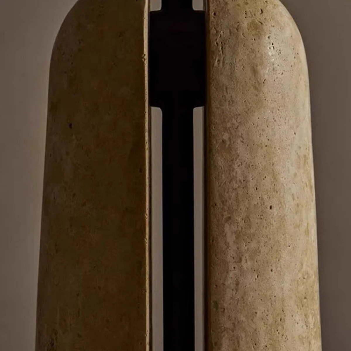 Japanese Mushroom Table Lamp with Travertine or Marble Base, Iron Shade