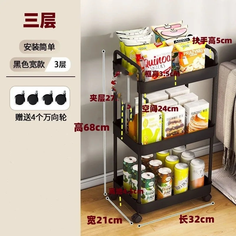 Four Wheel Rolling Storage Cart, Mobile Snack Box and Bathroom Organizer, Easy to Assemble Frame