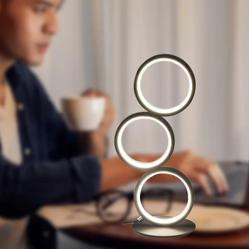 Dimming Table Lamp Intelligent Touch Ring Night Light Bedroom Simple Modern Living Room Lamp Monochrome Circle Desktable Lamp