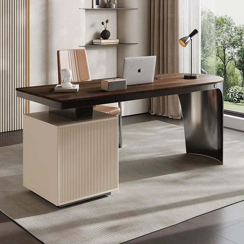 Solid Wood Desk Luxury Modern Home Study Computer Table Designer Simple High-End Stainless Steel Office Desk Furniture FYDD