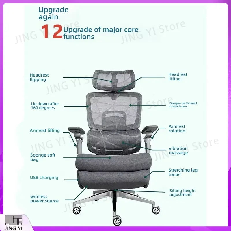 Ergonomic Gaming Chair with Massage Function Adjustable Lumbar Support Breathable Mesh Back Office Chair for PC Gamers And