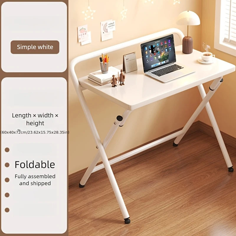 Folding Computer Desk, Simple and Modern Home Desk, Small Apartment Study/Office Desk, Wrought Iron and Solid Wood Grain