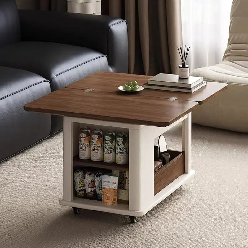 Solid Wood Sofa Trolley Simple Living Room Multi-Functional Mobile Folding Small Apartment Tea Table Antique Household Coffee Ta