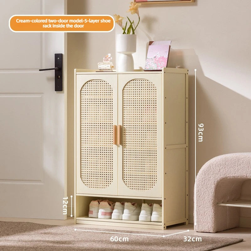 Multi Layer Bamboo Antique Style Shoe Cabinet, Rattan Breathable Shoe Cabinet, Living Room Kitchen Dining Room Storage Cabinet