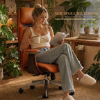 High-Back Genuine Leather Executive Swivel Chair - Ergonomic Office Desk Chair for Prolonged Sitting Home & Business Use JT40