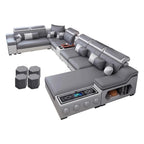 Modern Scientific Fabric Sectional Sofa Set with Chaise Lounge, Bluetooth Speakers, USB Charging Ports for Living Room