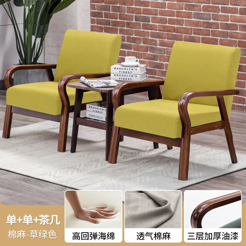 Fabric Combination Sofa Chair Single Casual Solid Wood Chair Living Room