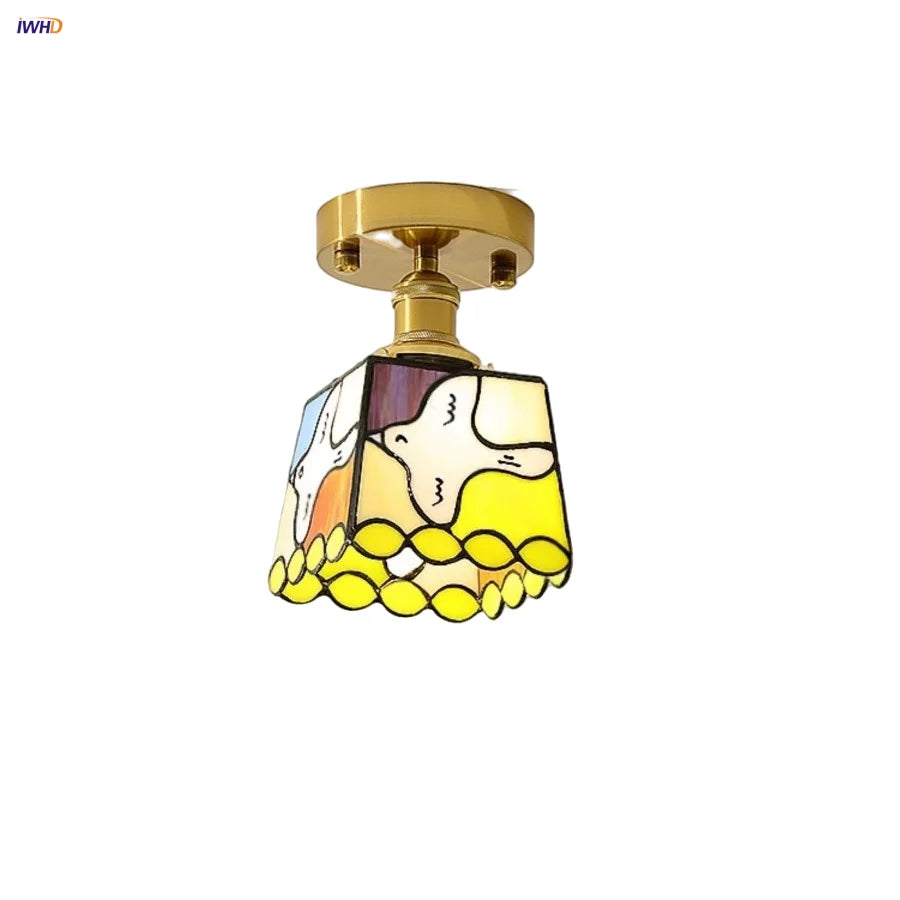 Flush Mount LED Ceiling Light Fixture Bathroom Kitchen Bedroom White Peace Dove Copper Tiffany Glass Plafond Lamp Lamparas