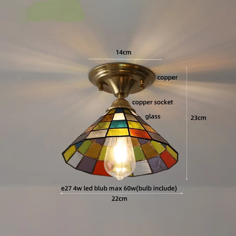 Flush Mount LED Ceiling Light Fixture Bathroom Kitchen Bedroom White Peace Dove Copper Tiffany Glass Plafond Lamp Lamparas