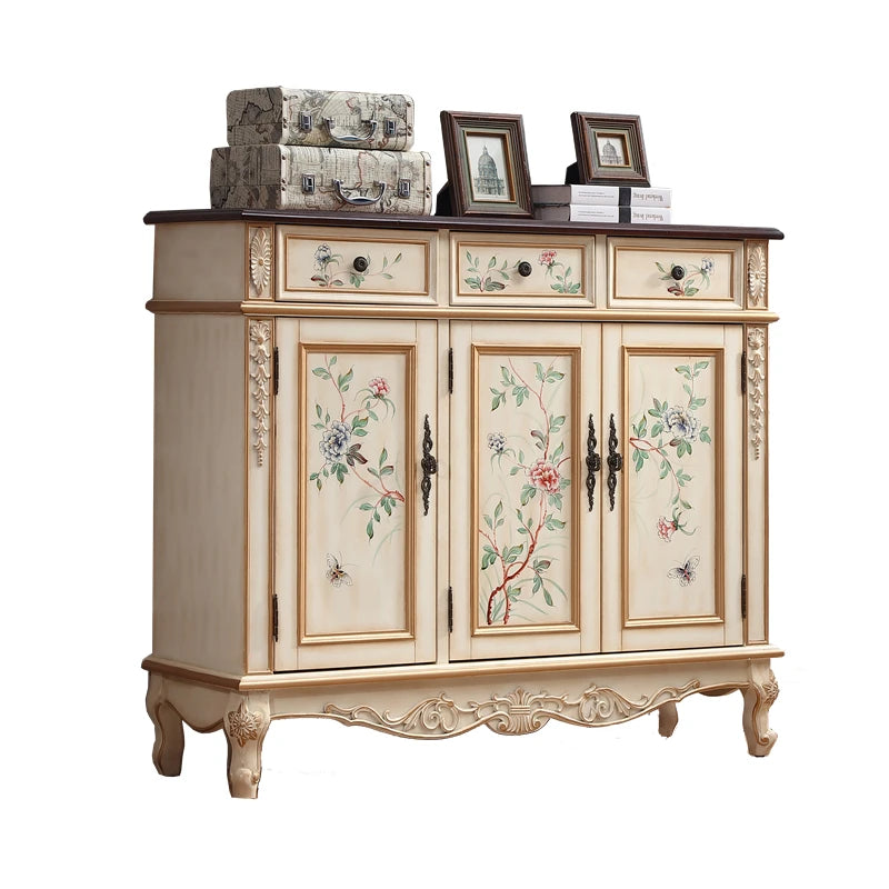 European-Style Shoe Cabinet Household Entrance Entrance Porch Cabinet Painted Storage Cabinet Solid Wood American Large-Capacity
