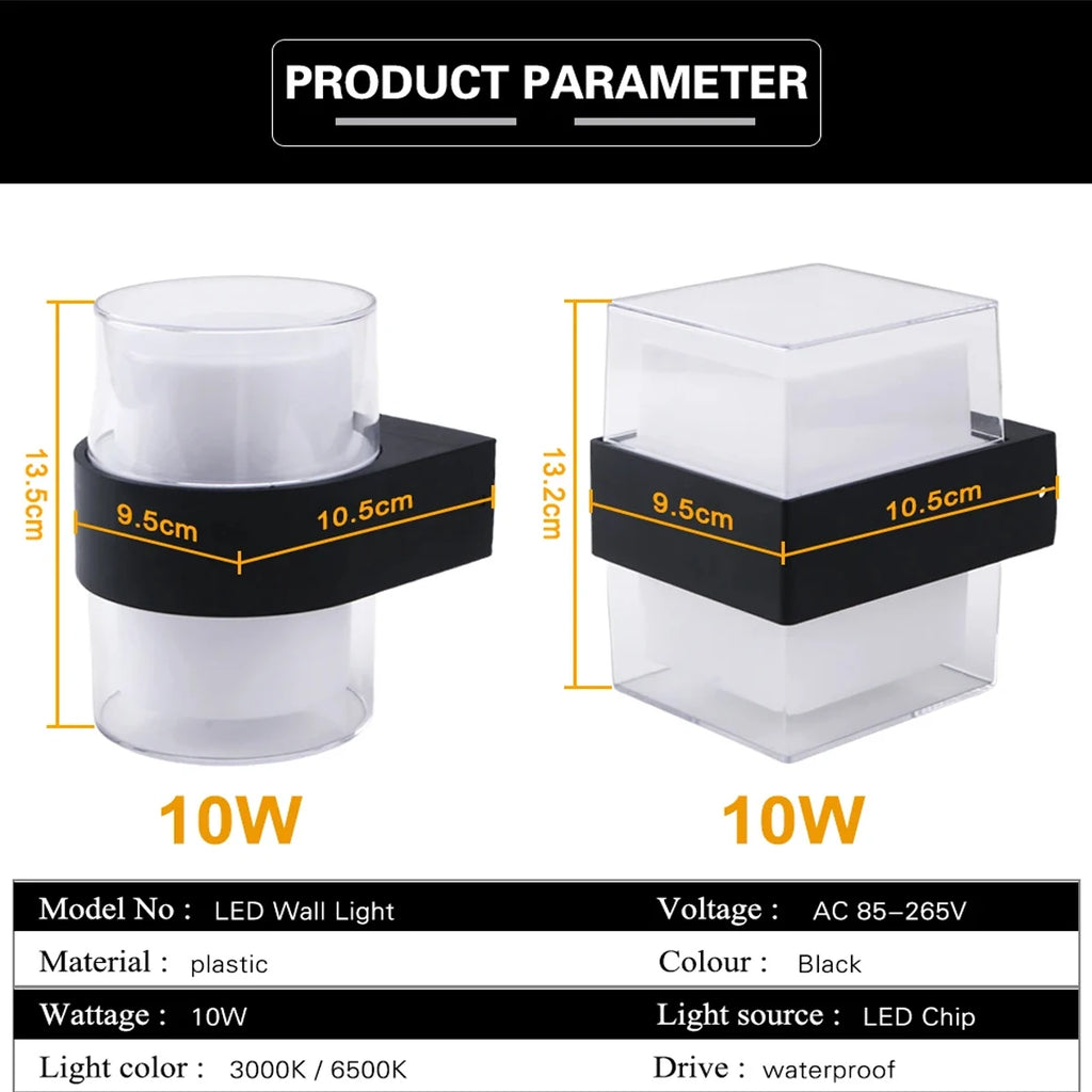 LED Wall Light 220V Rainproof Outdoor 10W Wall Sconce Lamp Bedroom Bedside Light Living Room Decor Lamp