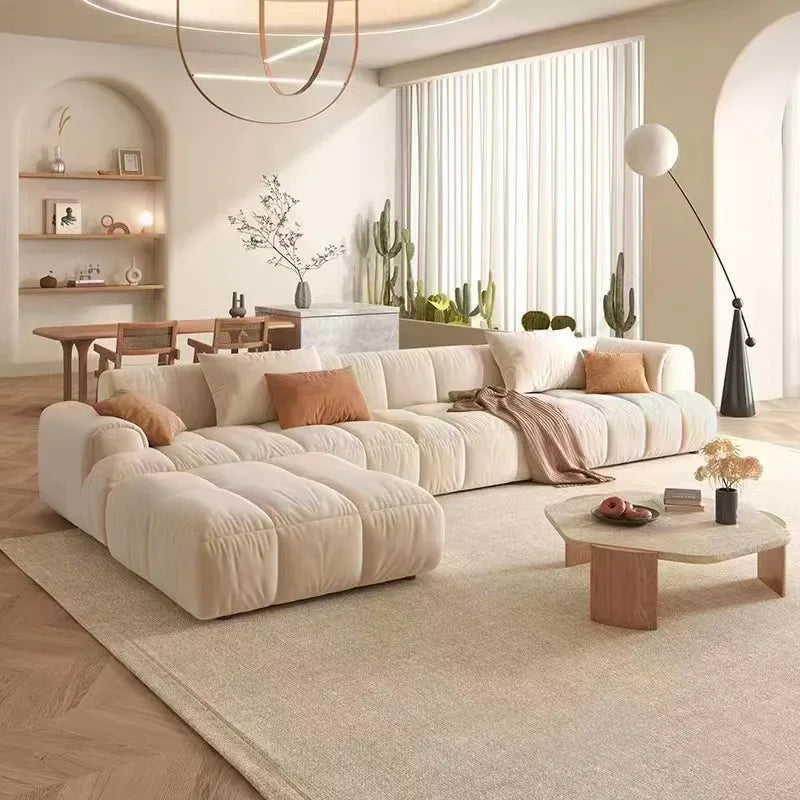 Set Puff Cloud Modern Luxury Couch Velvet Lounge Sofa High End Cream Soft Modular Living Room Furniture L Shape Sofa for Home