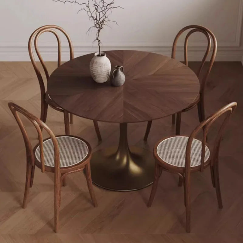 Solid Wood Small round Table French Retro Household Small Apartment Coffee Negotiation Table Walnut Medieval Tulip Dining Table
