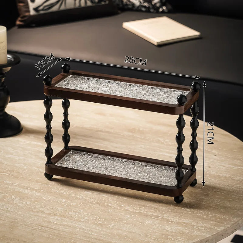Three-Layer High-Value Desktop Retro Cup Holder with a Medieval Style Solid Wood Shelf