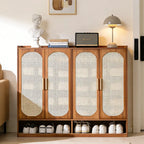 Multi Layer Bamboo Antique Style Shoe Cabinet, Rattan Breathable Shoe Cabinet, Living Room Kitchen Dining Room Storage Cabinet