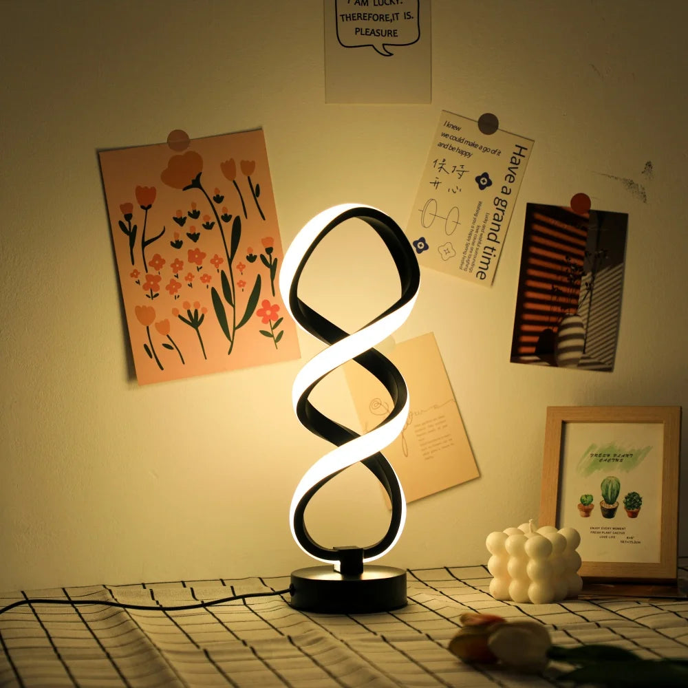 LED Ironwork High Legged Pleated Desk Lamp with USB Plug Three Color Stepless Dimming Bedside Touch Creative Bedroom Desk Lamp