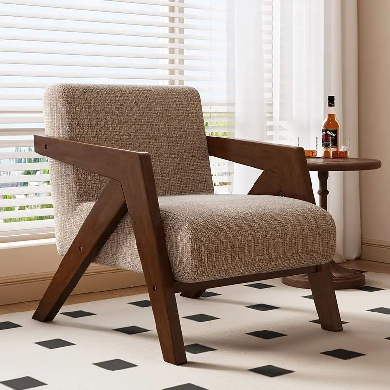 American Style Fabric Armchair with High-Density Sponge Cushionsolid Wood Framecomfortable Living Room Seating for Homebedroom
